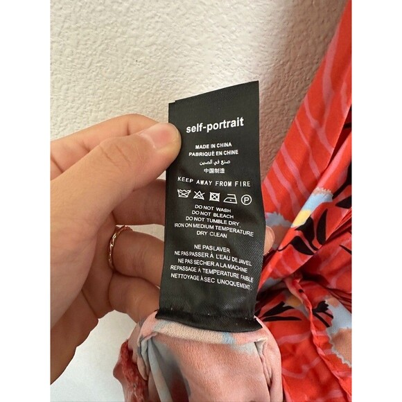 Self-Portrait Off Shoulder Pleated Ruffle Floral Tropical Midi Dress Orange Sz 0 - Picture 9 of 12